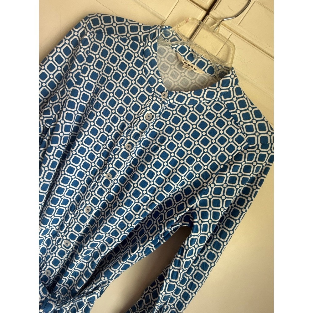 Boden Blue White Julia Geometric Print Shirt Dress Long Sleeve US 4R